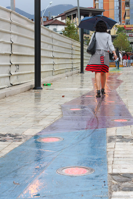Street in the rain in Tirana