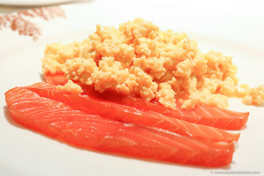 Smoked salmon and scrambled eggs for breakfast at the Waldorf Astoria Syon Park