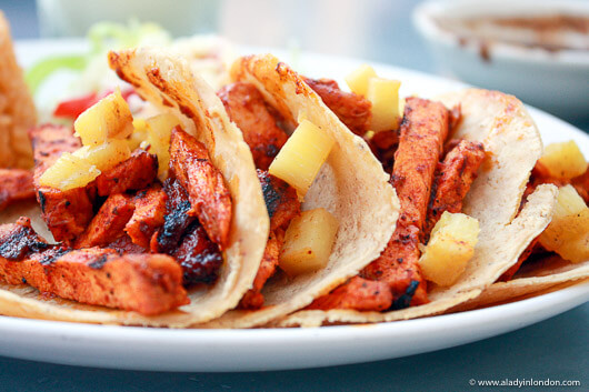Tacos al pastor at Taco Diner in Dallas, Texas