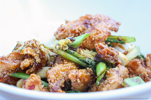 Lunch of caramel chicken at Foo restaurant in Victoria, BC