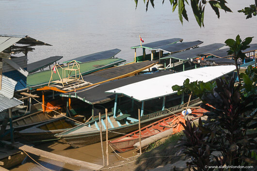 Boats on the Madre de Dios River in Puerto Maldonado, Peru