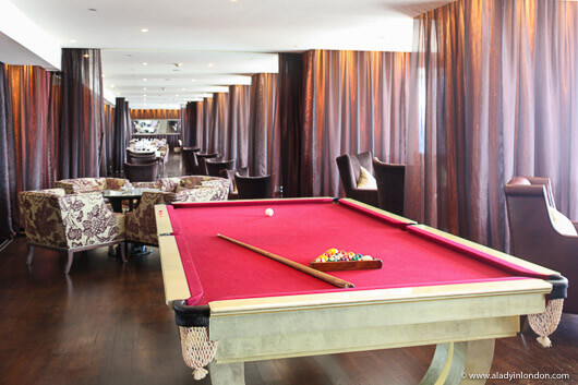 Pool table in the rooftop lounge at The Phoenicia Hotel in Beirut