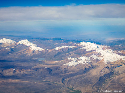 View out the window of the airplane while flying from La Paz, Bolivia to Lima, Peru