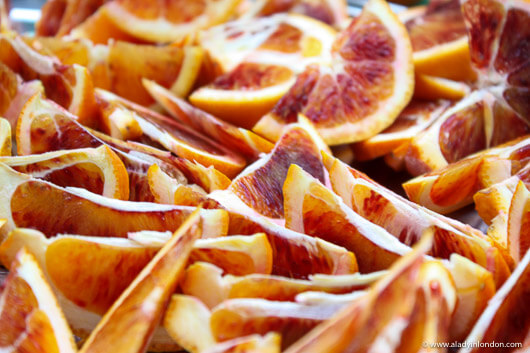 Blood orange slices on a food treasure hunt in London at Borough Market