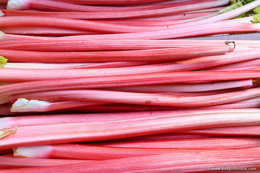 Pink rhubarb on a food treasure hunt in London at Borough Market