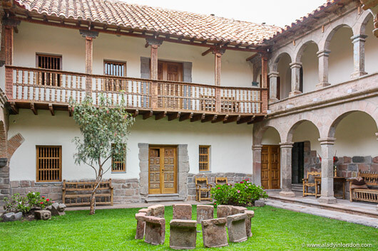 Courtyard of the Inkaterra La Casona hotel in Cuzco, Peru