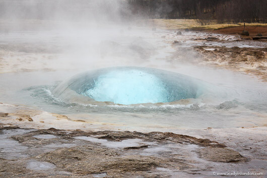 Strokkur geyser in Iceland about to erupt