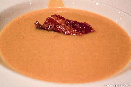 Butternut squash soup at The Kensington Hotel in London