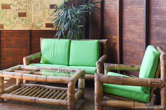 Sofas at the Inkaterra butterfly house lounge in Puerto Maldonado, Peru