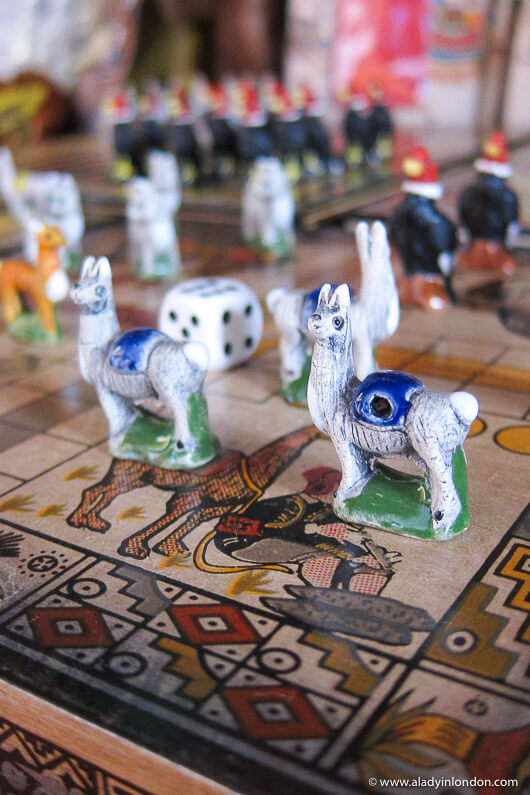 Chess set with llamas in Machu Picchu town in Peru
