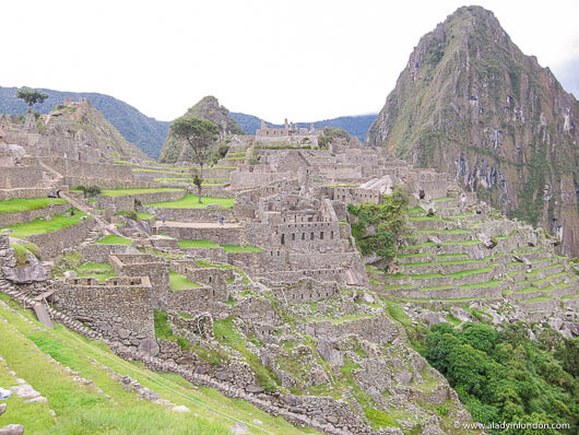 Classic view of the Inca ruins in Machu Picchu, Peru