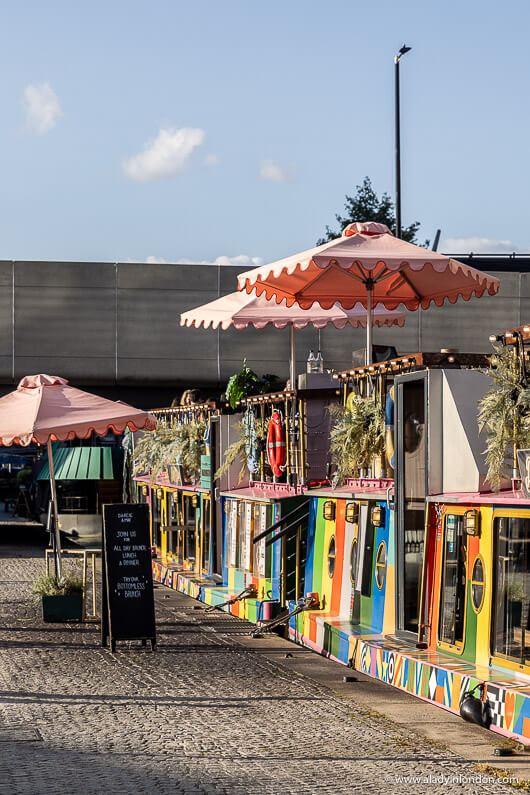 Paddington Basin canal boat bar in London