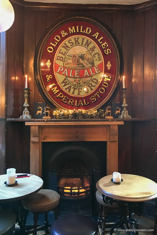 Hampstead pub interior at Christmas