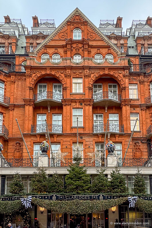 Hotel facade in Mayfair at Christmas