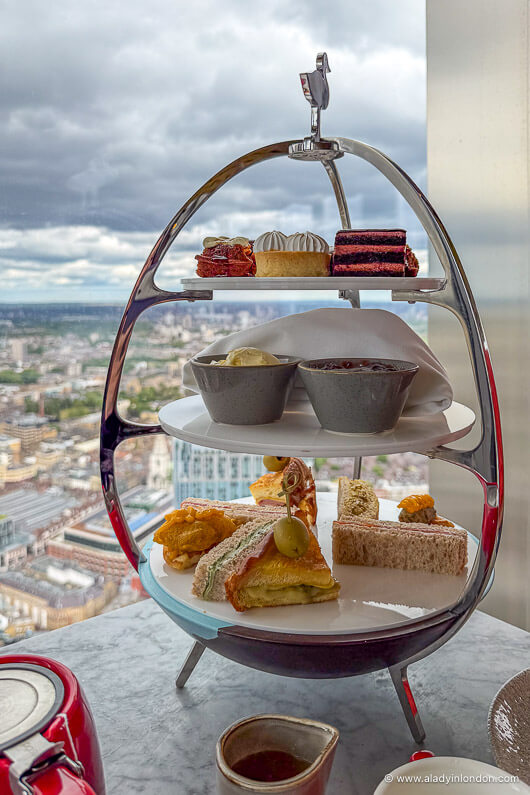 Afternoon tea tray with a London view