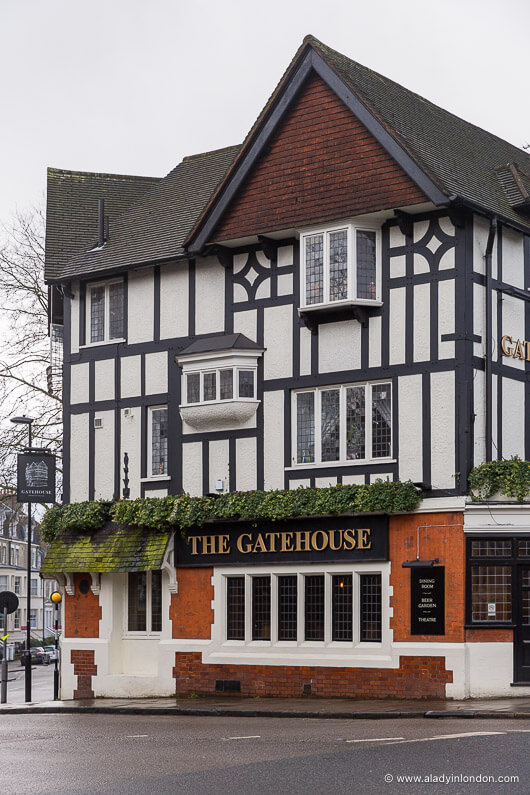 Mock Tudor pub facade in Highgate