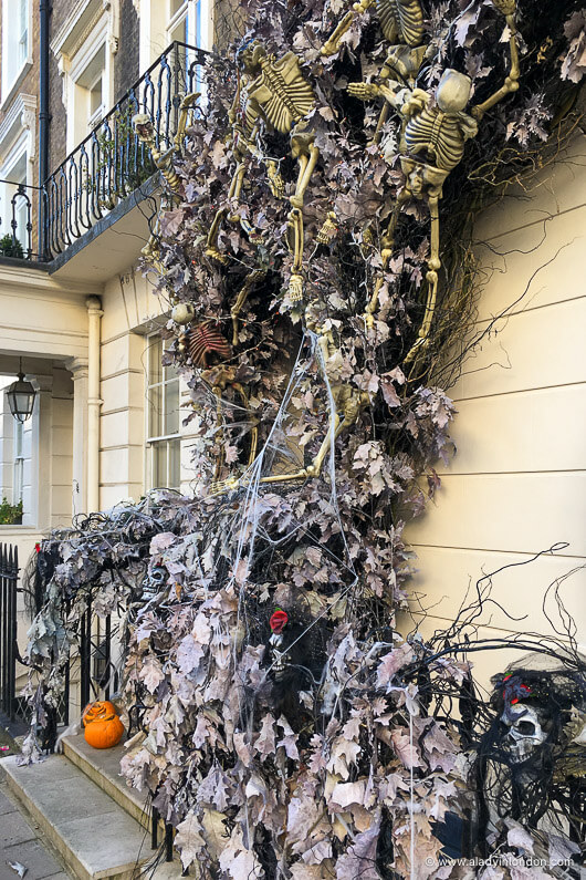 Halloween decorations on a house in Belgravia