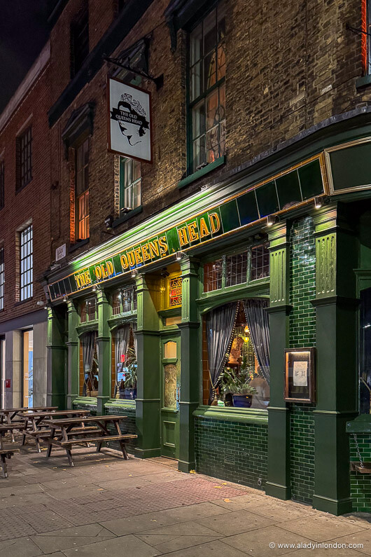 Islington pub facade at night